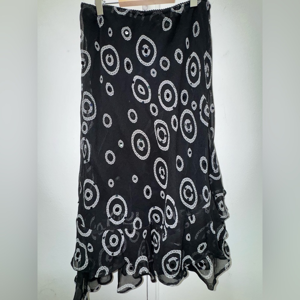 Vtg 90s Marisol Black Silk Ruffle Sequin Skirt Y2K Fairy Whimsygoth Coquette